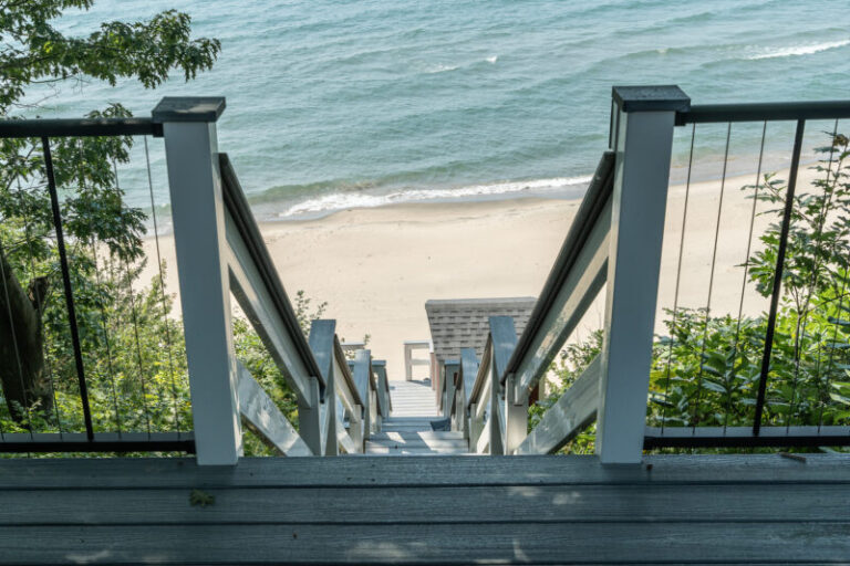 Trex staircase from deck to beach on Lake Michigan